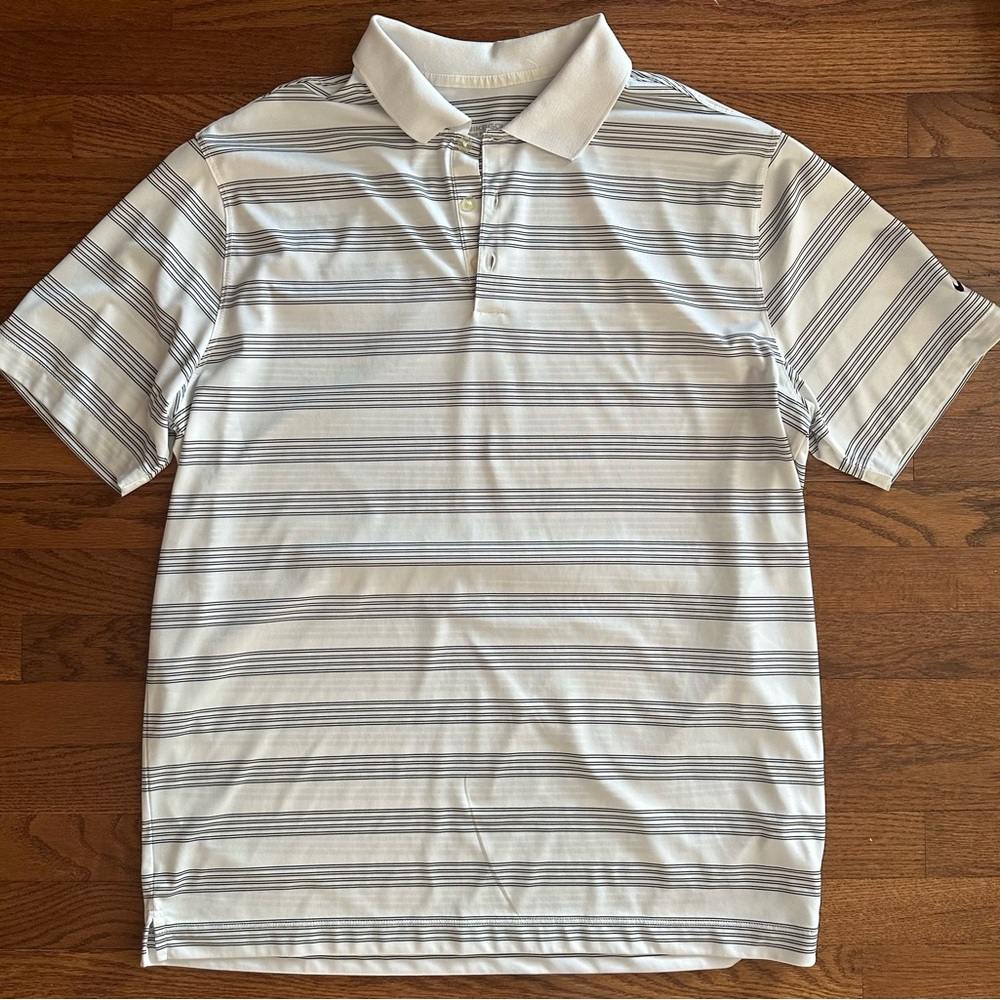 Nike White and Black Striped Polo Shirt XL